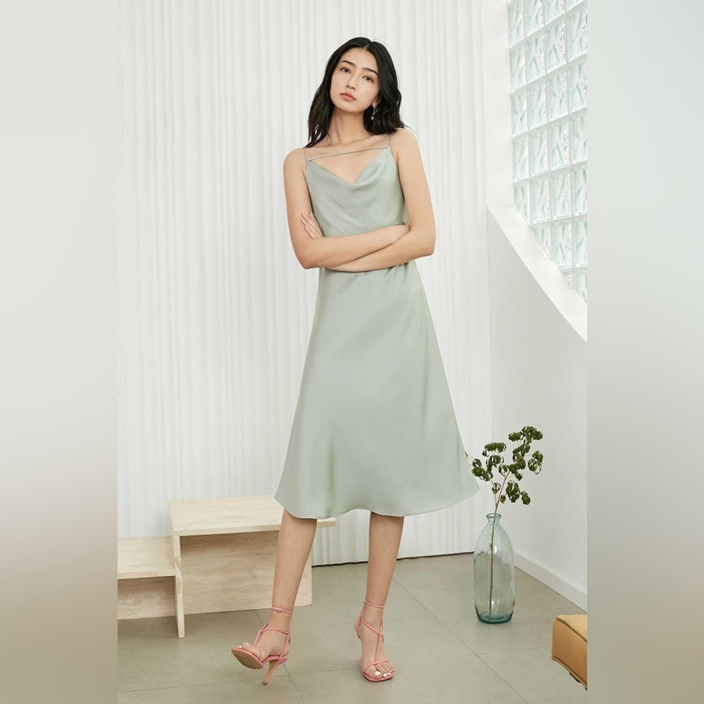 NWT J.ING Pistachio Draped Slip Midi Dress Size XS - Picture 2 of 8